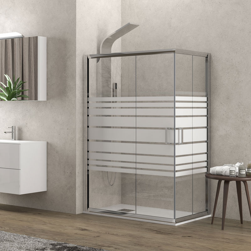 Καμπίνα τετράγωνη με σεριγραφάτο κρύσταλλο NEW FLORA 100 Cromo KARAG 180cm