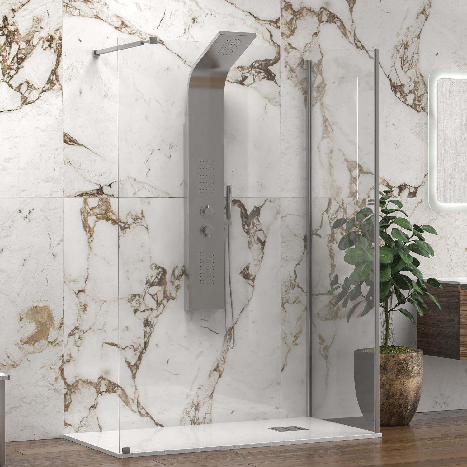 Σταθερό διαχωριστικό ντουζιέρας με διάφανο κρύσταλλο WALKIN 4 Cromo KARAG 160x70x200cm