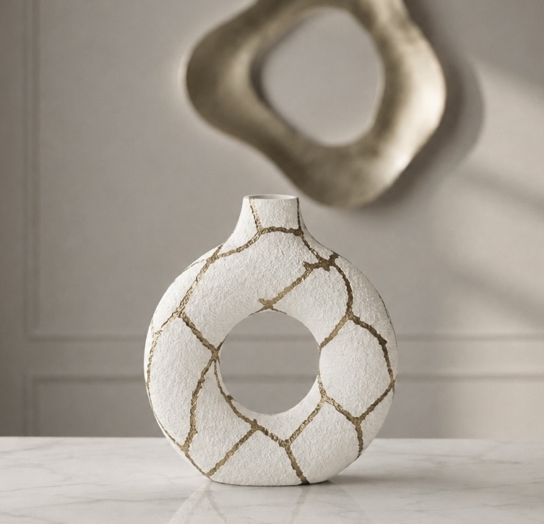 Ανάγλυφο Βάζο - Orin Kintsugi white